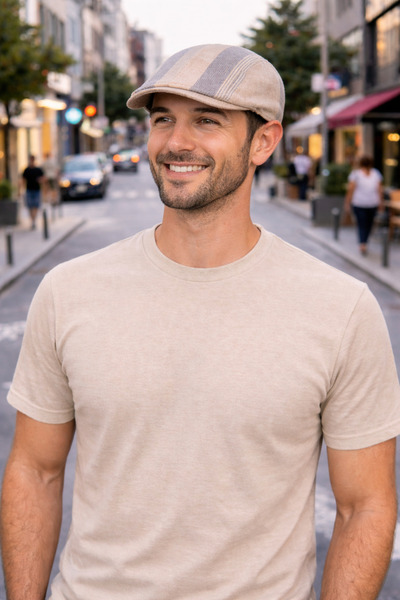 PaminBags Aksesuar Λινό Ελαστικό Καρό Καπέλο Πάπιας με Απλή Γαρνιτούρα UN0095