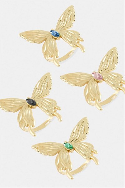 ZERO LAND خاتم معدني مرصع بحجر الكريستال على شكل فراشة من NRZSNT - (10850) لو...