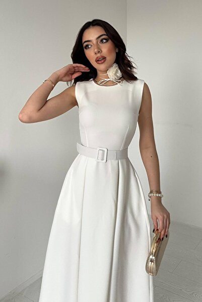 Caddebostan Moda Rochie de damă guler rotund curea în cloș cu buzunare Rochie...