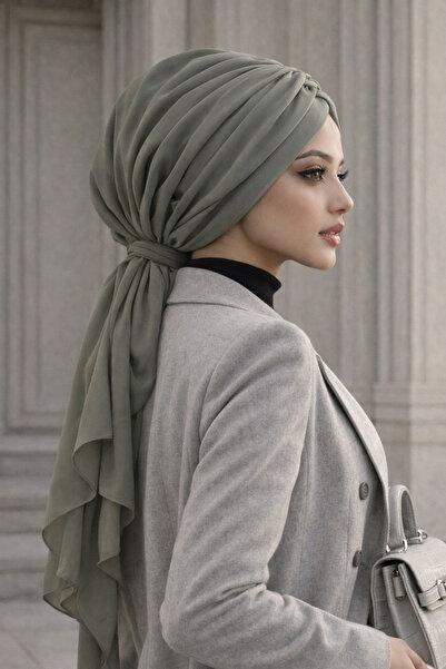 Aişe tesettür Asparagus Chiffon Buckle Bonnet