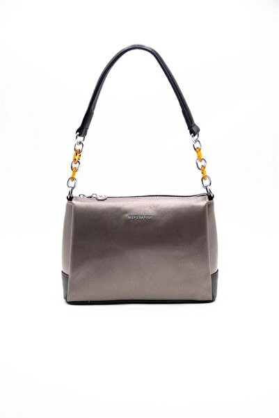 Silver Polo Ασημί & Polo SP910 Γυναικείο Τσάντα χιαστί Απλό Πλατινένιο-Μαύρο