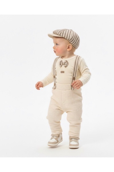Nipperland MC Erkek Bebek Papyonlu Çizgili Papyonlu 4 parça Tam pamuklu Kıyafet