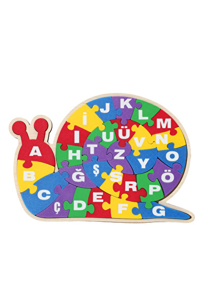 lina hobby Ahşap Tabanlı ve 3D Baskı Alfabe Puzzle - Salyangoz Figürlü Eğitic...