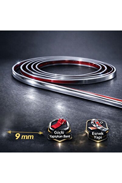 SİVOR Chevrolet Cruze Uyumlu Yapışkanlı 9mm 5 Metre Krom Nikelaj Trim Şerit –...