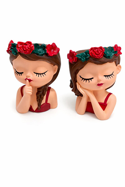 Markasız ucuz El Boyaması Çiçek Taçlı Kız Büst Saksı & Dekoratif Obje