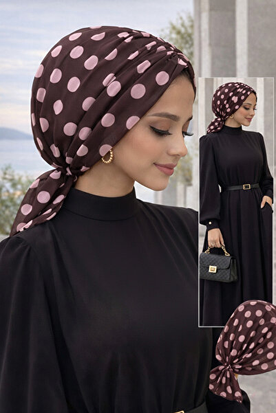 Aişe tesettür Coffee Powder Point Pattern Buckle Hat