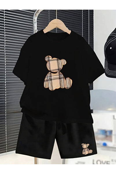 ibibik moda Teddy print soft short sleeve top and shorts set