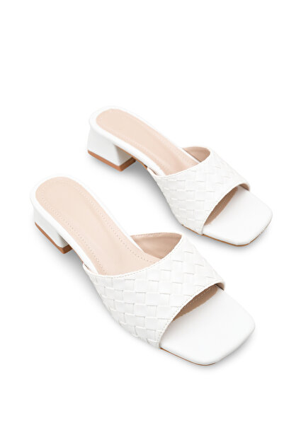 Riccon نعال بكعب نسائي 0012202 أبيض مضفر