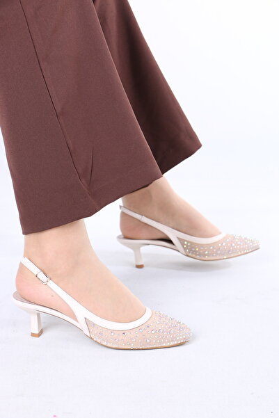 lolyvibe فستان سهرة نسائي مزين بالأحجار مع كعب متوسط وحذاء مفتوح من الخلف