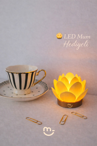 MİNGODAN Lotus Formlu LED Işıklı Mumluk – Ahşap Kaide Görünümlü Dekoratif Ort...