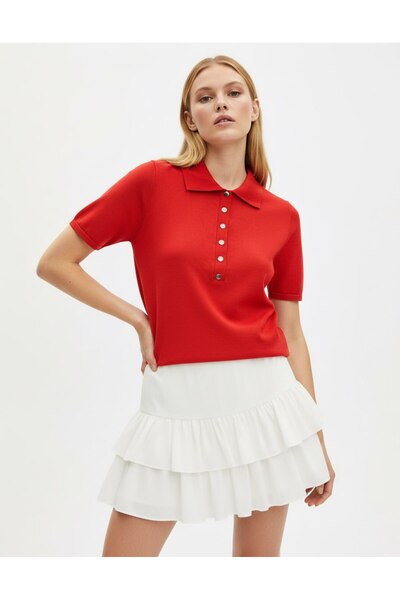 Noi Belis Polo Collar Soft Textured Knitwear Blouse Ss26Bz0027