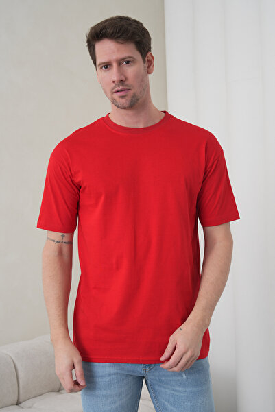 caddekombin تي شيرت رجالي من جيمس مصنوع من القطن الأحمر بقصة مريحة