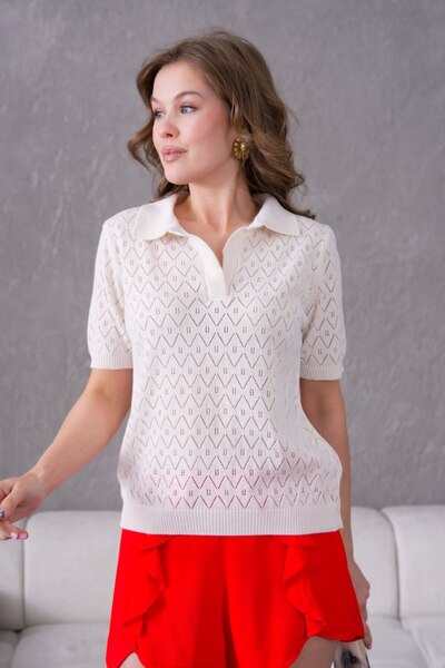 Noi Belis Bluză tricotată cu guler polo, mânecă scurtă și perforații SS26BZ0029