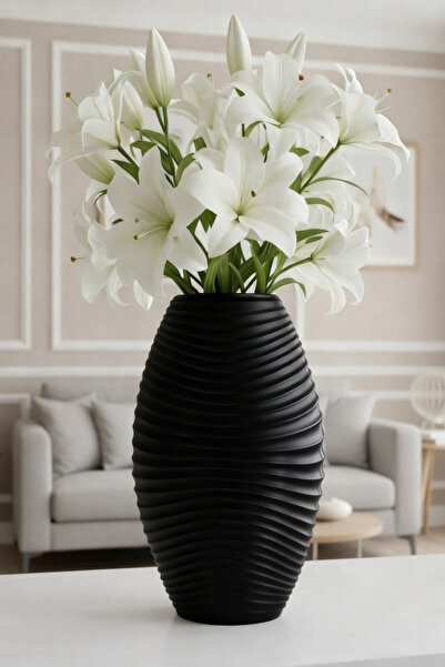 Lui Tasarım Nordic Style Bohemian Modern Stylish Black Ceramic Arya Vase 26 cm