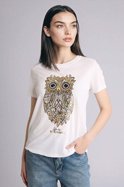 DeFacto Κοντομάνικο μπλουζάκι Regular Fit Crew Neck Owl Με σχέδιο E9566AX25SP