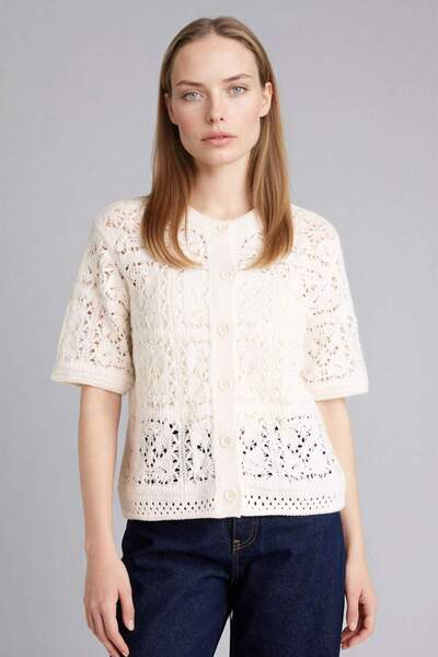 DeFacto Regular Fıt Ajurlu Triko Hırka H0871AX26SP