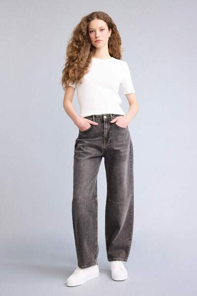 DeFacto Barrel Fit High Waist Ankle Length Washed Jeans F7691Ax26Sp