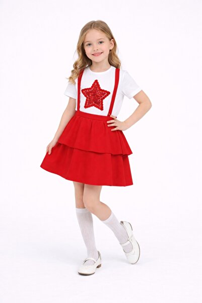 Nacar 23 Nisan 29 Ekim Gösteri Kıyafeti Payetli Yıldız Detaylı Tişort Kız Çoc...