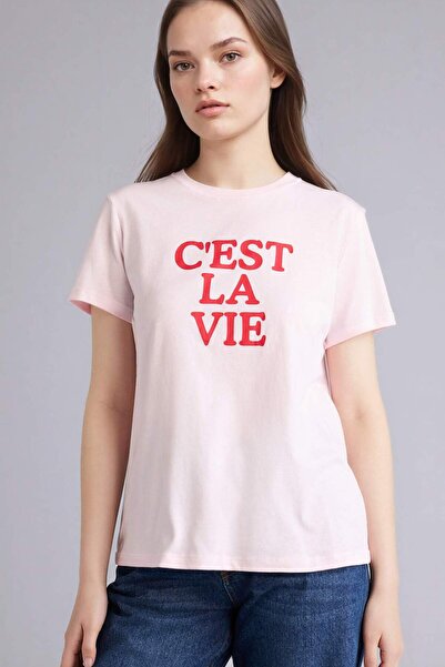 DeFacto Slogan με τύπωμα Βαμβακερό χτενισμένο κοντομάνικο μπλουζάκι H1922AX26SM