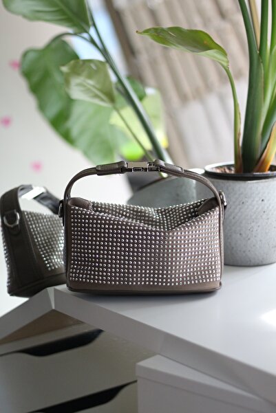 Moom Bag Women's Mink Stone Lock Detailed Strap Shoulder Bag