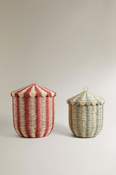 ETERNAL SUNSHINE Kırmızı Çizgili Yıldızlı Sepet & Dekoratif Çocuk Odası ve Ot...