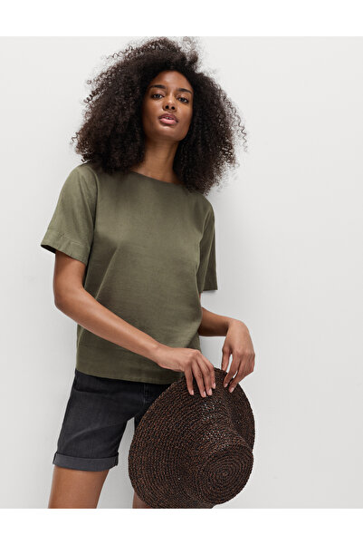 Marks & Spencer Keten Karışımlı Scoop Yaka T-Shirt