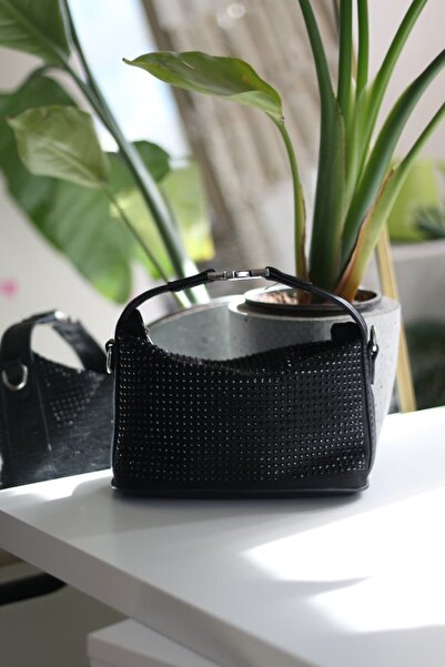 Moom Bag Ženska crna Sa kamenčićima torba sa detaljnim remenom Torba za rame