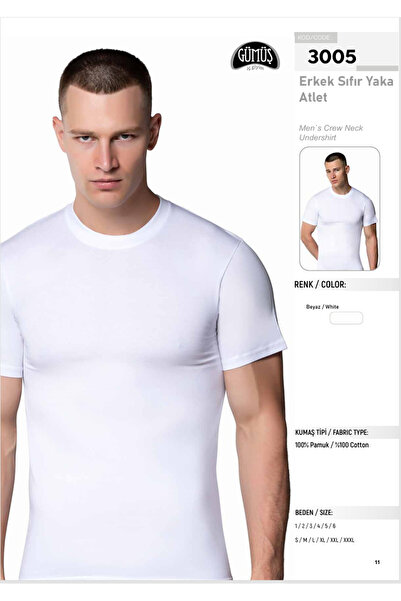 Fily Underwear (6 Pieces) Silver 100% Cotton Men's Combed Cotton Crew Neck Un...