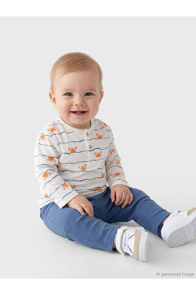 LC Waikiki M&B Collection Ekru Printed Baby Boy T-Shirt and Sweatpants