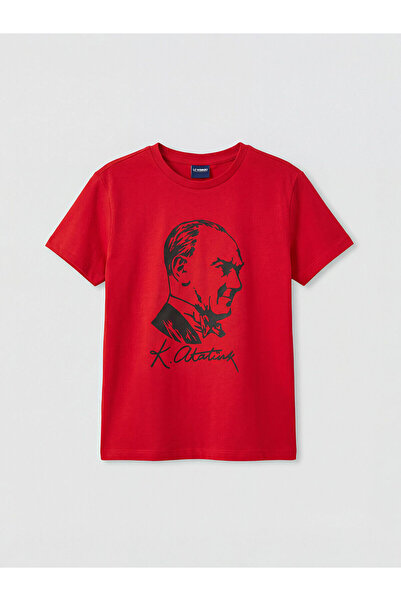 LC Waikiki Μπλουζάκι για κορίτσια με στάμπα Ataturk και λαιμόκοψη ποδηλάτου (S6)