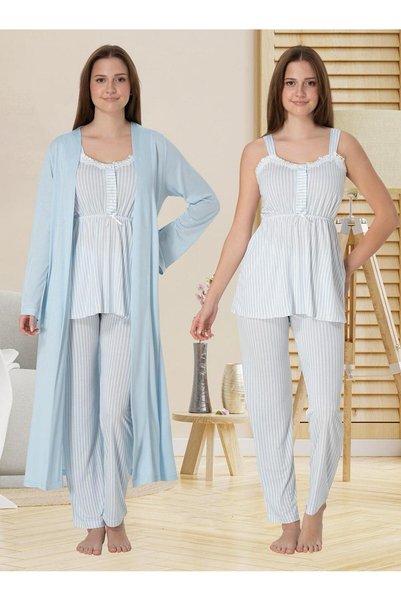 Effortt Dvina Maternity Pajama Set with Striped Pattern and Straps - 3-Piece ...