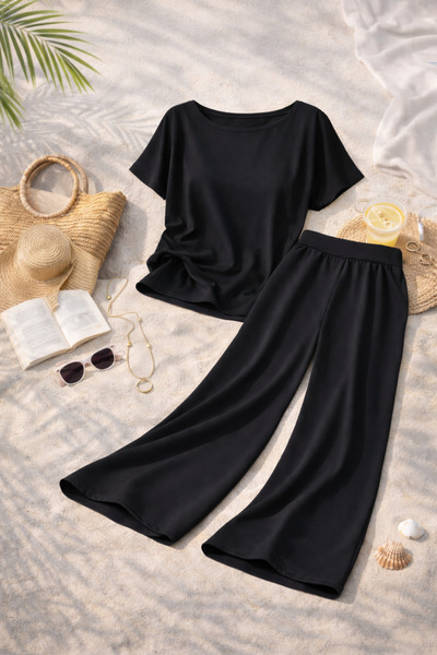 OTAKU Set de pantaloni Premium modal Fabric Kayak Yaka wide-leg – Set de două...