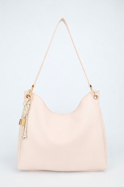 NOTHING Kadın Desensiz Krem Charm Detaylı Fermuar Kapamalı El ve Omuz Çantası...