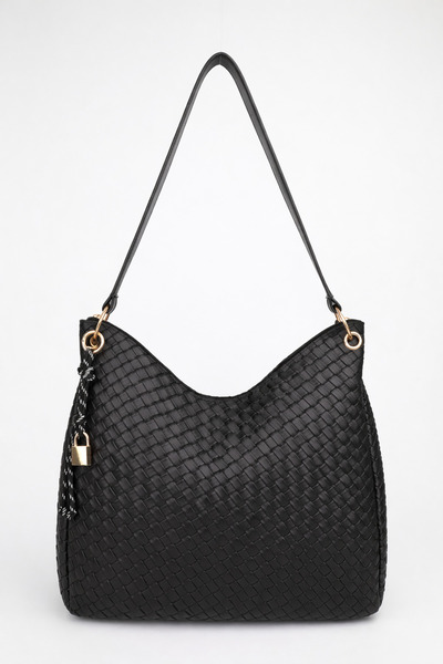 NOTHING Kadın Örgülü Siyah Charm Detaylı Fermuar Kapamalı El ve Omuz Çantası ...