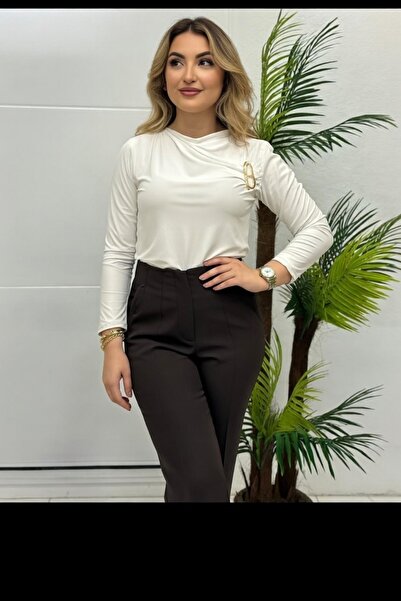 modam miss YENİ Gold Toka Detaylı Büzgülü Uzun Kollu Şık Drapeli Bluz Günlük ...