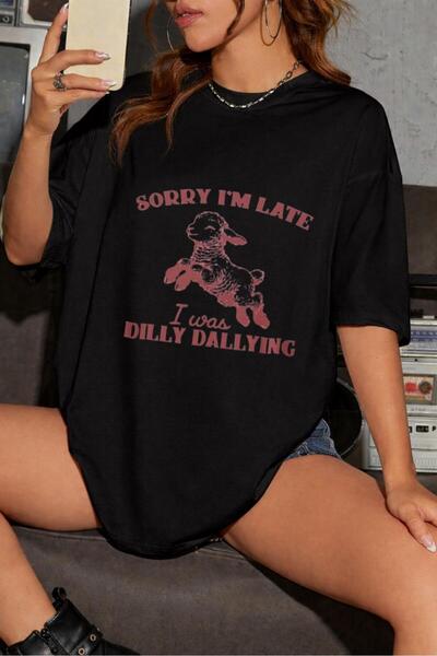 Elvino Scuze, am întârziat cu imprimeu supradimensionat Tricou Pinterest cu m...