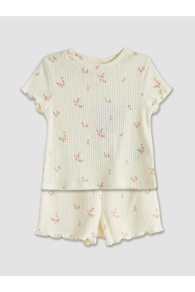 LC Waikiki Meral Collection Ecru Regular Fit Floral Patterned Baby Girl Short...