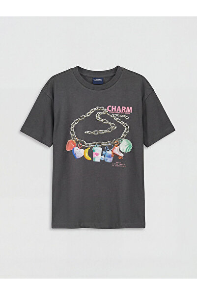 LC Waikiki Tricou pentru copii Antracit Bis guler rotund s cu imprimeu z DE L...