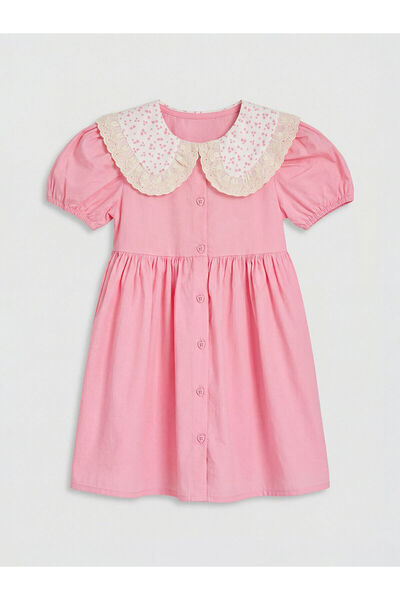 LC Waikiki Ροζ Βρεφικό Φόρεμα με Γιακά και Μανίκια Μπαλόνι για Κορίτσια