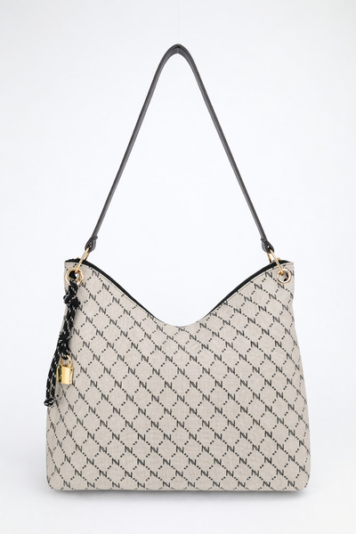 NOTHING Kadın Monogram Vizon Siyah Charm Detaylı Fermuar Kapamalı El ve Omuz ...