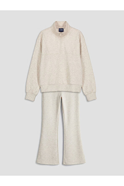 LC Waikiki Hanorac și colanți pentru fete Ecru guler ridicat