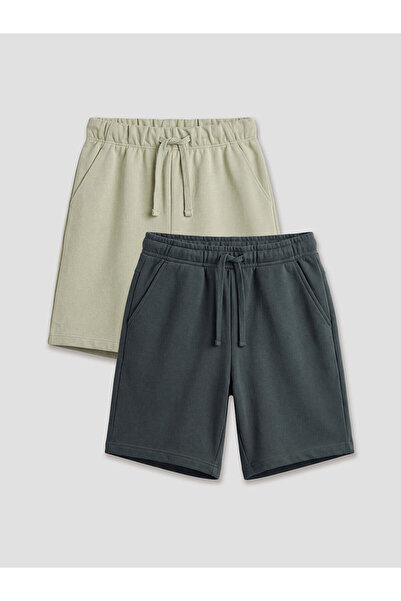 LC Waikiki Lcw Kids Anthracite Lace-Up Shorts for Boys, Pack of 2