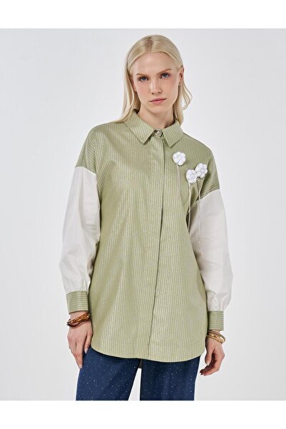 KYR Με λεπτομέρεια απλικέ Σχέδιο με γραμμές Βαμβάκι σειρών Τουνίκ Πράσινο Μάτσα