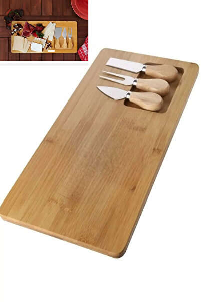 FeyzaDesign Bamboo 4-Piece Cheese Serving and Breakfast Presentation Set 30X17Cm
