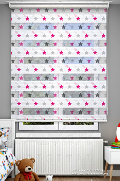 Avart Digital Çocuk Odası İçin Pembe Siyah Renkli Yıldızlar Desenli Zebra Per...