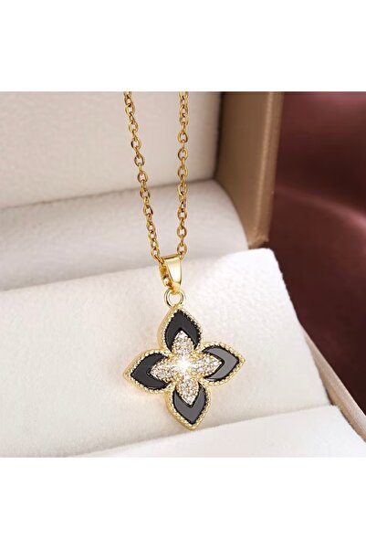 FA.accessories Elegant women's gold necklace with a black stone, stylist steel