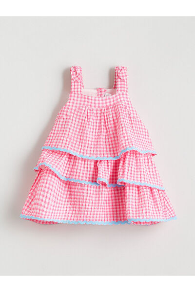 LC Waikiki Özmarka Noul Sezon decolteu pătrat ecosez Rochie Katkat pentru fete