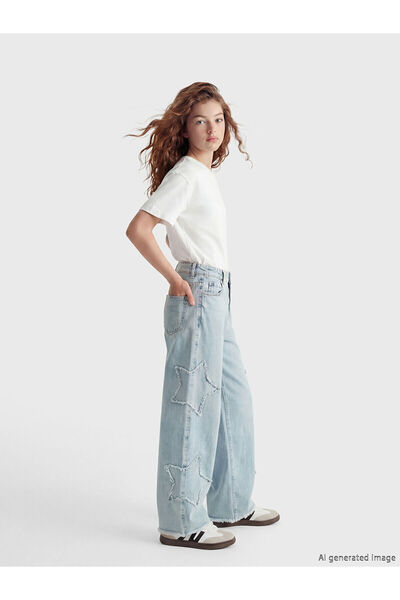 LC Waikiki Peak New Season Baggy Fit Embroidered Girls' Jean Pants