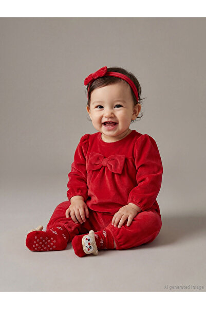 LC Waikiki Two Mt Shop Quality Lcw Baby Red Bow Detailed Baby Girl Jumpsuit