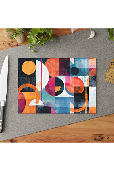Generic Brand Tempered Glass Cutting Board with Colorful Abstract Design, Sty...